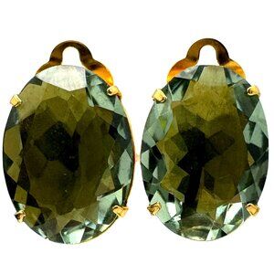 Bounkit Green Stone Gold-Tone Clip-On Earrings 13g Vintage